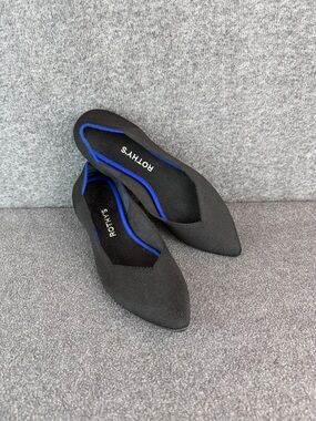 Rothy's Black The Point II Pointed-Toe Flats with Blue Trim Size 8|EU38